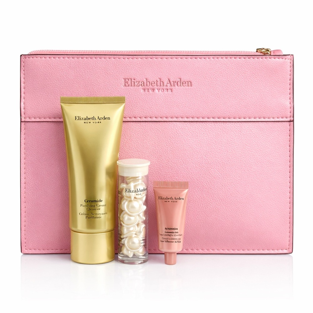 NEW - Elizabeth Arden Ceramide Serum Trio + Pink Cosmetic Bag